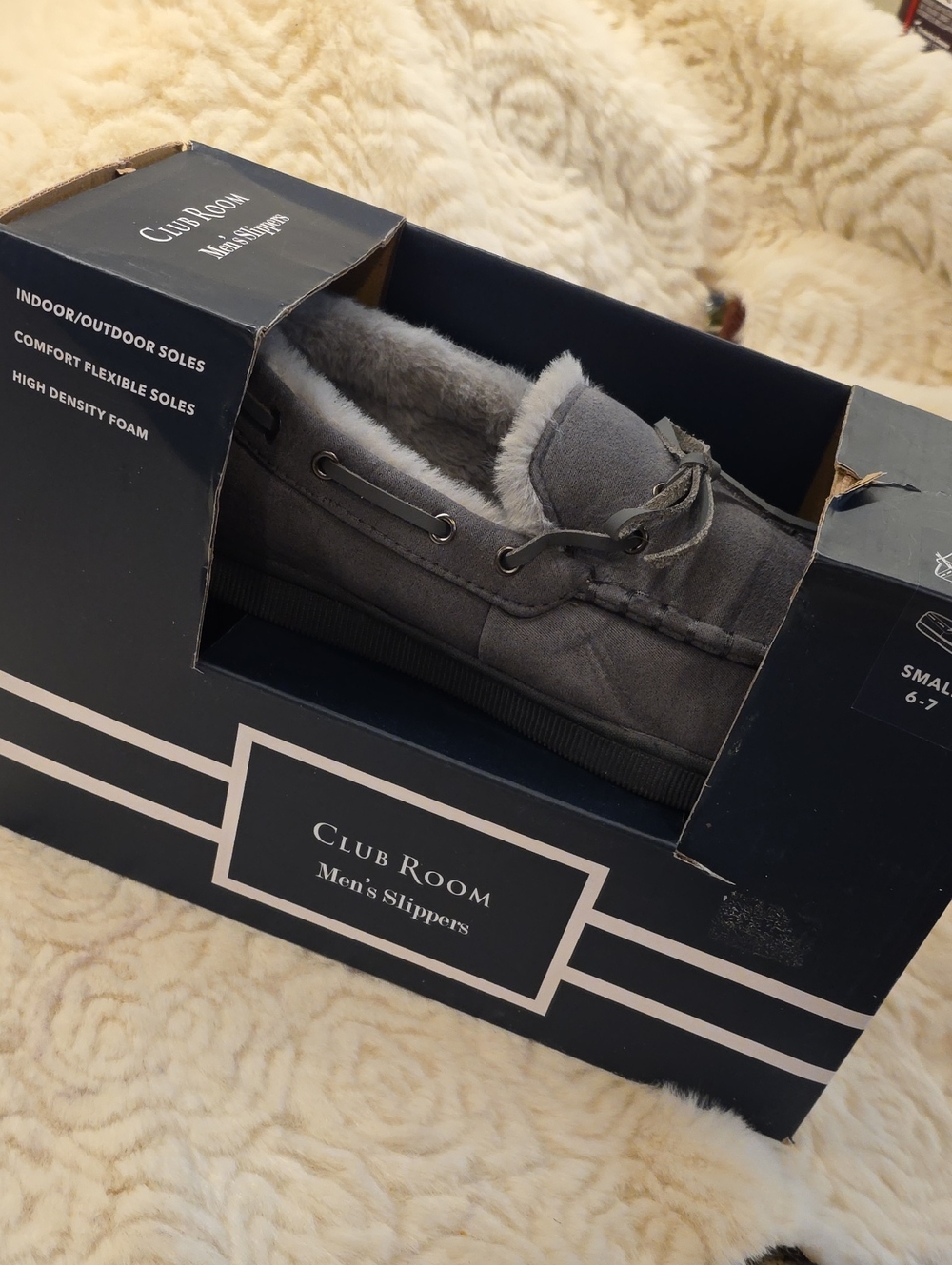 Club Room GRAY Slippers Mens Small 6-7 New In Box, Young Mans Size Small